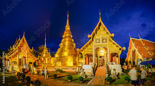 Wat Phra Singh temple at twilight time at Chiang Mai in Thailand. © RoBird