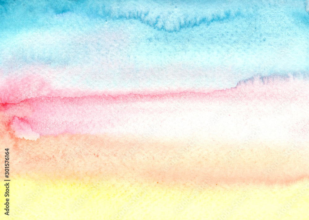 beautiful watercolor gradient from blue to yellow - obrazy, fototapety, plakaty 