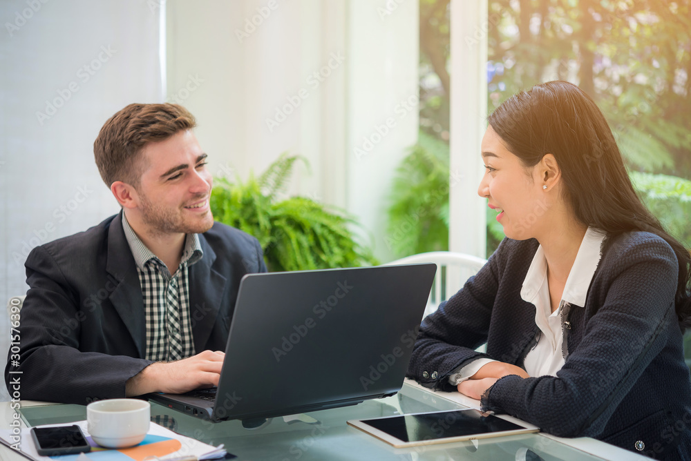 Business woman discuss about financial report to customer, meeting at coffee shop Business woman discuss about financial report to customer, meeting at coffee shop