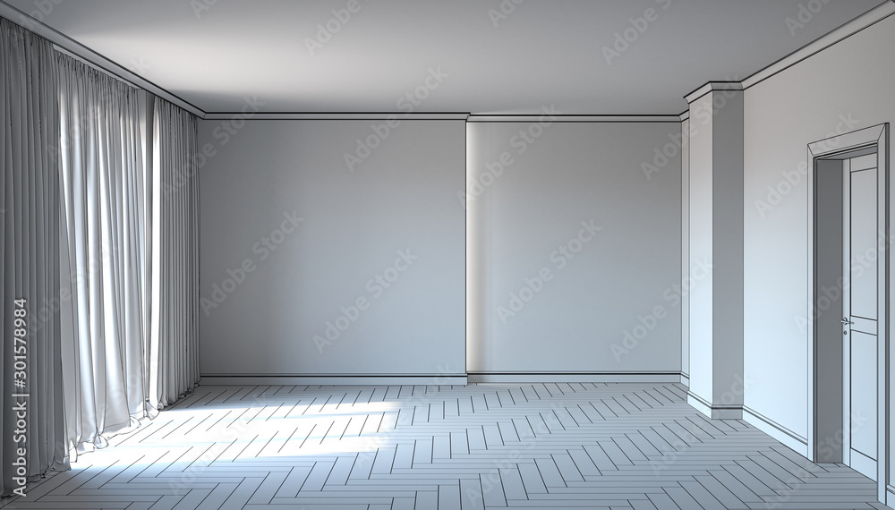 empty room, interior visualization, 3D illustration