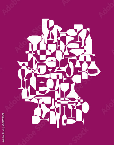 Countries winemakers - stylized maps from silhouettes of wine bottles, glasses and decanters. Map of Germany.