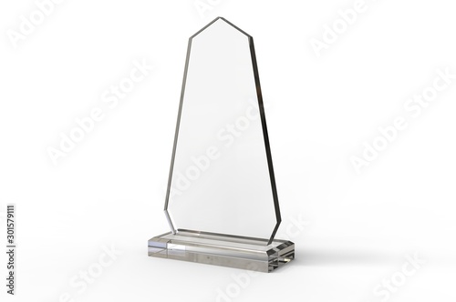 Blank Transparent Crystal Trophy for mock up. 3d render illustration.