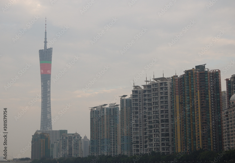 Fototapeta premium The striped Canton Tower in Guangzhou, China