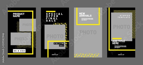 Stories template set for banner sale, presentation, flyer, poster, invitation. Screen backdrop for mobile app. Social media story mockup.