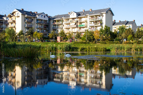 mirror reflection of a house in the lake © Евгения Поплюйко