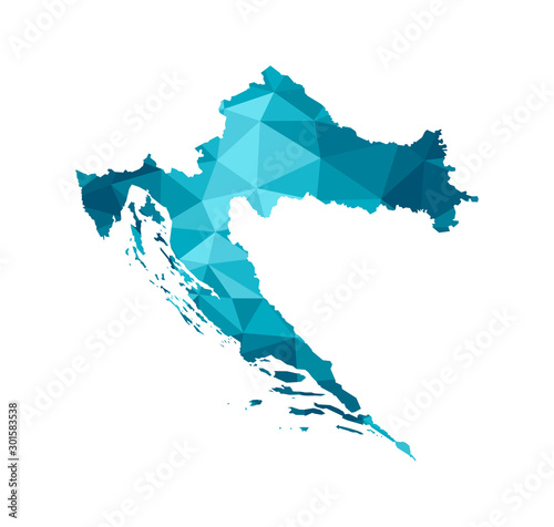 Foto Vector isolated illustration icon with simplified blue silhouette of Croatia map