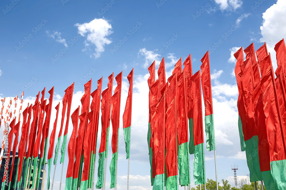 Flag of Belarus against the sky Flag of Belarus against the sky