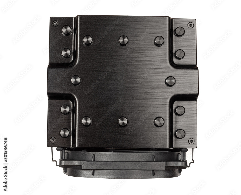 Fototapeta premium Big black cpu radiator with black fan, computer cooling