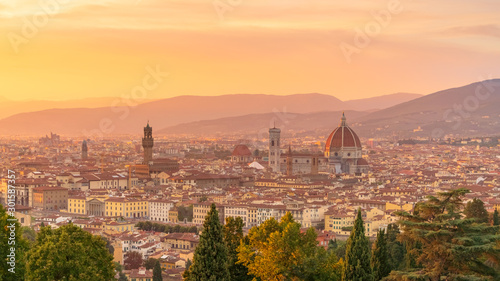Breathtaking view of sunset over the city of Florence. Travel destination Tuscany, Italy © MKozloff
