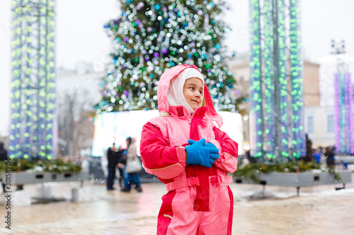 Christmas tree set at Sofievskaya square during holding Christmas market. January 2, 2019, Kiev, Ukraine