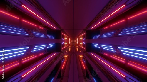 Fototapeta futurystyczny scifi przestrzeń hangar tunel korytarz korytarz 3d ilustracja ze świętym krzyżem chrześcijańskim w tle tapety