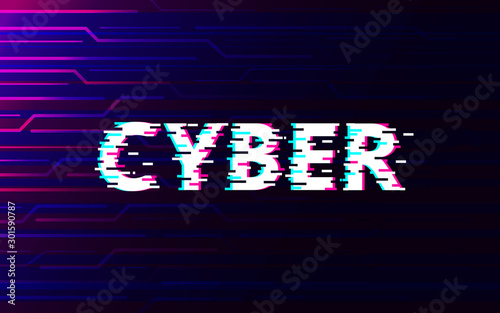 Cyber glitch on abstract technology future interface hud background design.