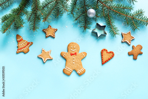 Christmas composition with gingerbread cookies
