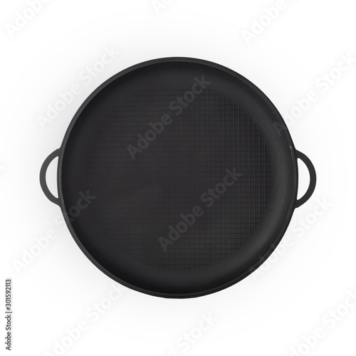 iron cast skillet on perfect white background