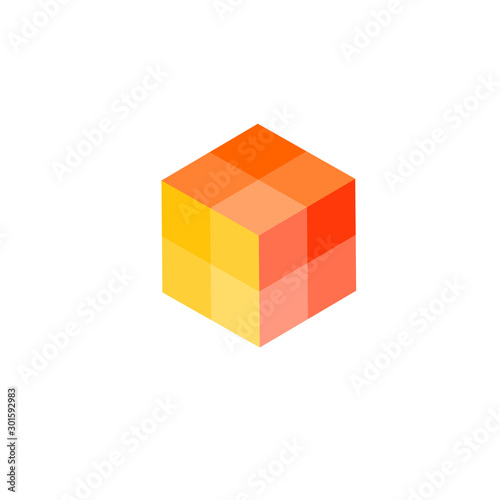 Colorful 3D Isometric cube geometric shape puzzle built. Modern design template. Stock Vector illustration isolated on white background.