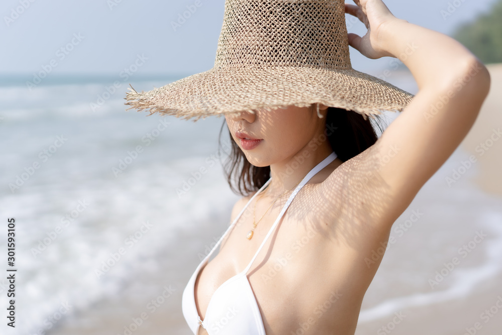 Portrait of beautiful Young woman in Bikini Beach.