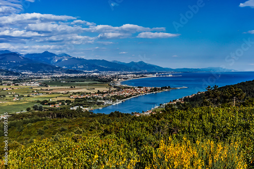 Estuary of the Magra river from Montemarcello Liguria Italy