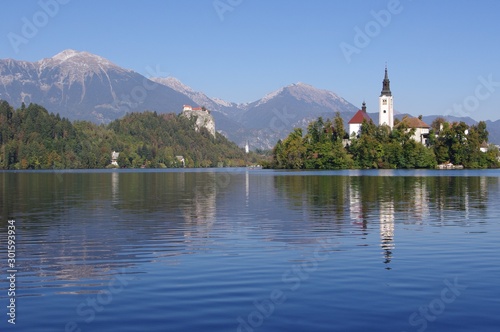 Bled island castle reflection 