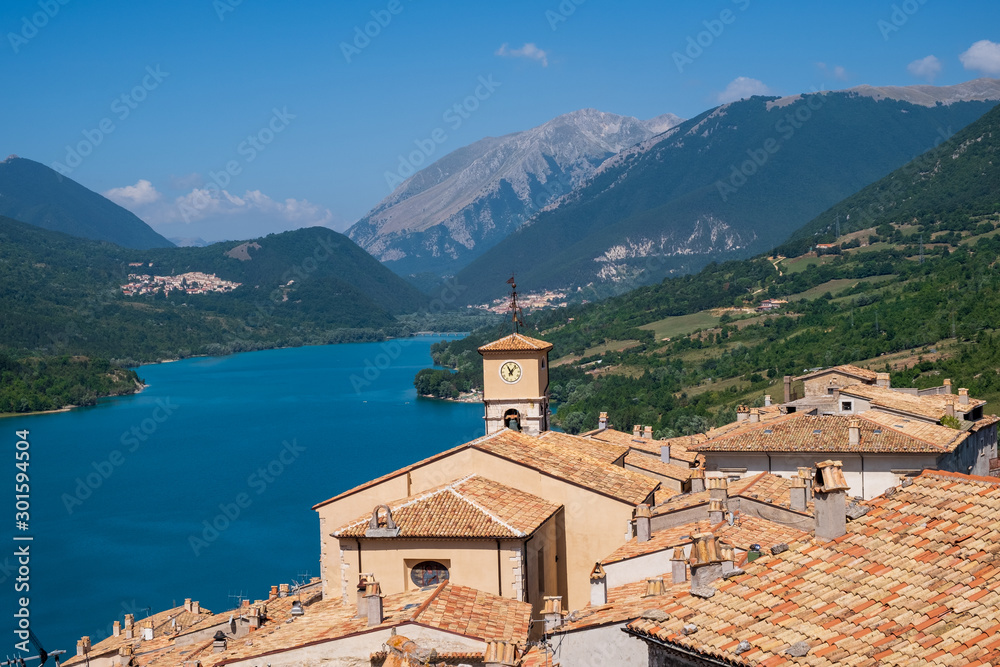 Landscape, view of Barrea lake, in National Park of Abruzzo, Italy