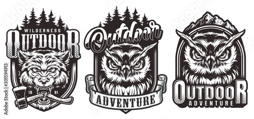 Vintage outdoor adventure monochrome labels