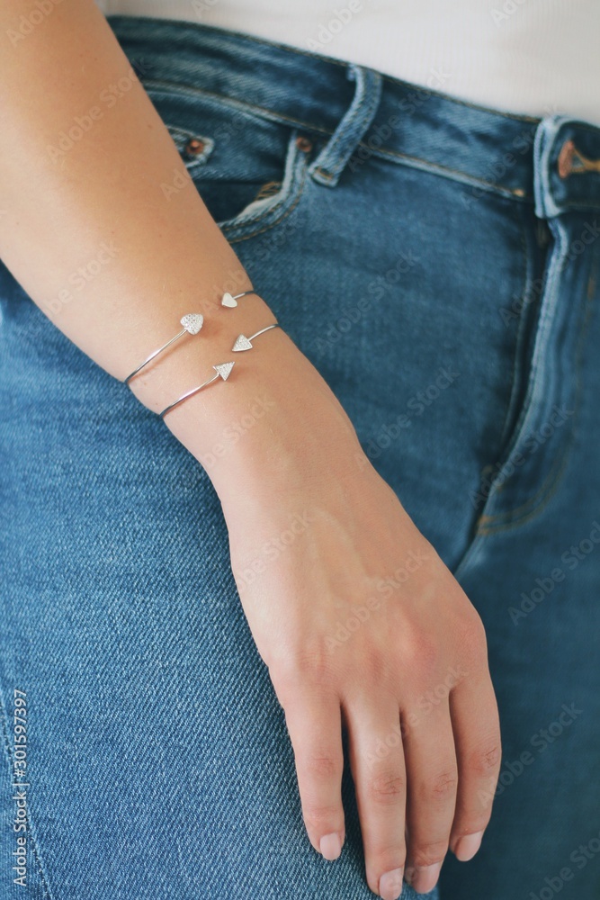 Tender jewerly on female hand, close up shot