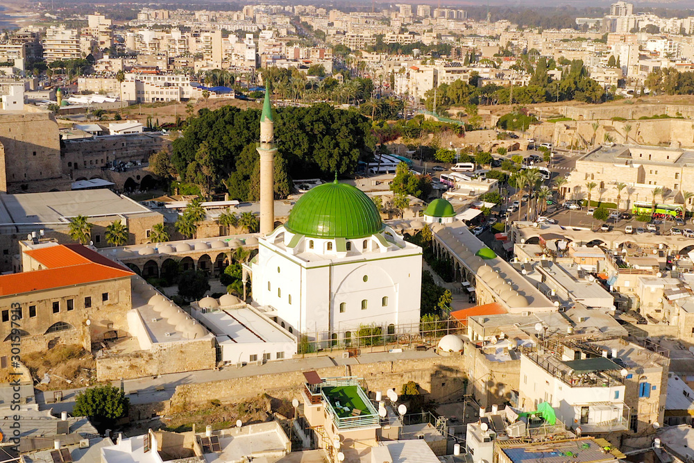 Mosque domes in the old city of Acre, Aerial image.