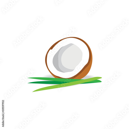 Half Coconut and Pandan Leafs Vector Icon for Logo Design or Design Element