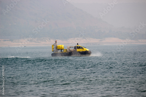Hovercraft moving in Rushikonda beach, Visakhapatnam, India
