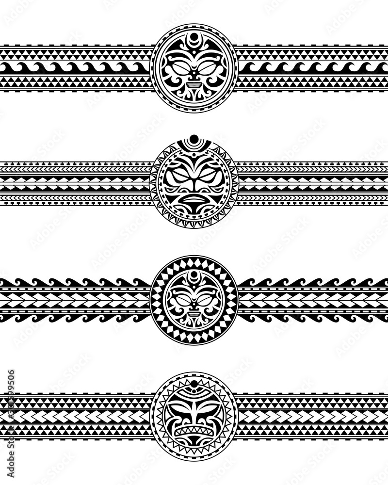 Maori polynesian tattoo bracelet. Tribal sleeve seamless pattern vector.  Samoan border tattoo design fore arm or foot. Armband tattoo tribal. band  fabric seamless ornament isolated on white background 26013643 Vector Art at