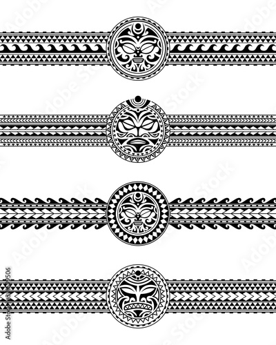 Set of maori polynesian tattoo border tribal sleeve pattern vector. Samoan bracelet tattoo design fore arm or foot. Armband tattoo tribal.