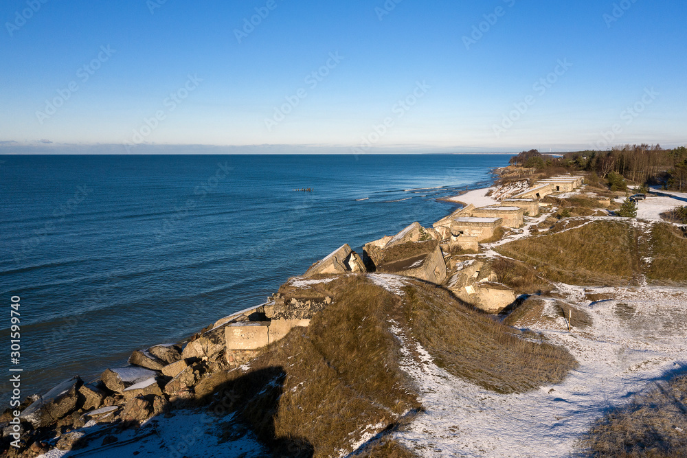 Abandoned military fortifications at Baltic sea coast at Liepaja, Latvia.