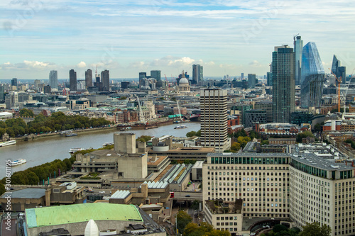 Overhead view of London city, London and the River Thames