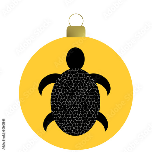 gelbe christbaumkugel, schwarze Schildröte