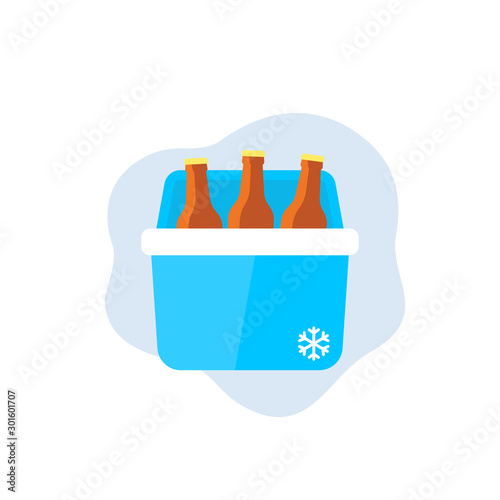 Portable cooler with beer, vector icon