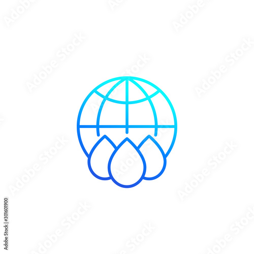 water icon with globe, line vector