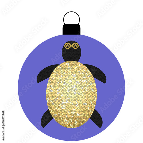 Blaue Weihnachtskugel mit  Schildrötenmotiv
