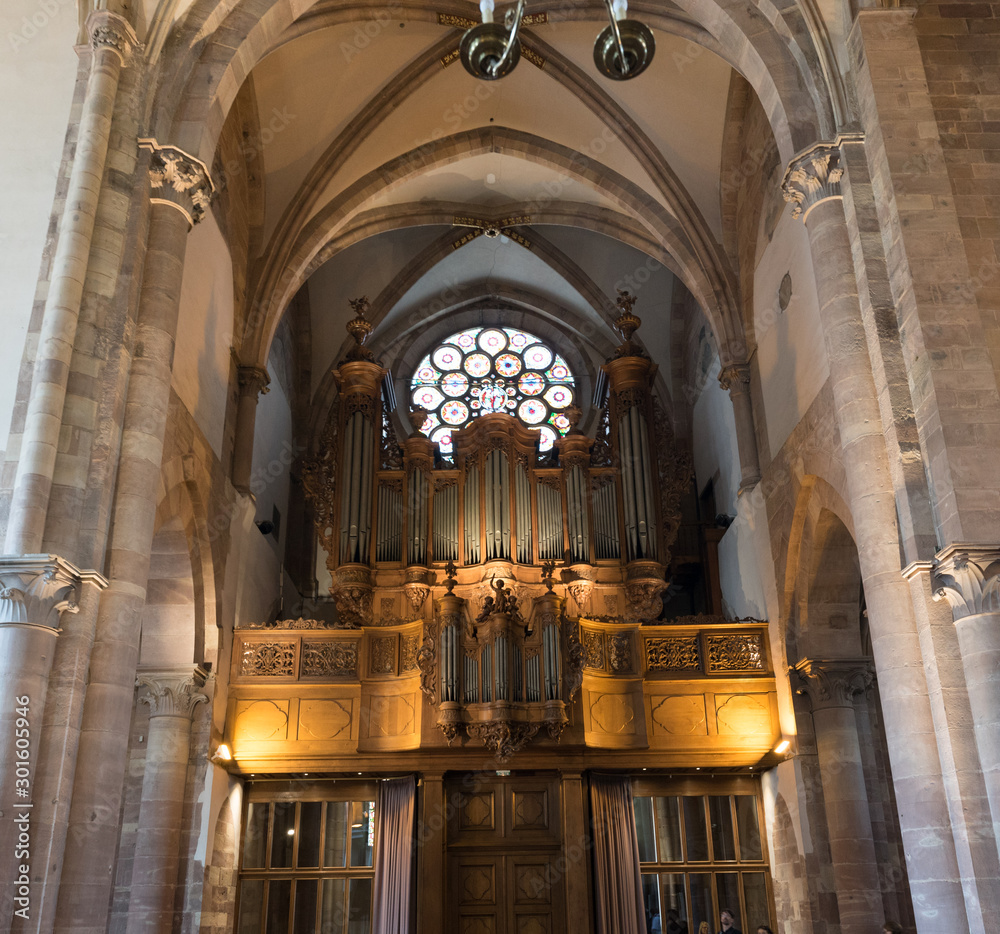 interior view of the Saint Thomas' Church in Strasbourg with the organ