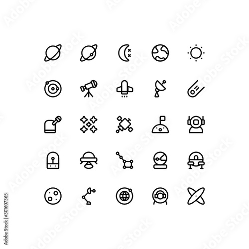 Set of spacecraft, astronaut, science, astronomy, outline style icon - vector