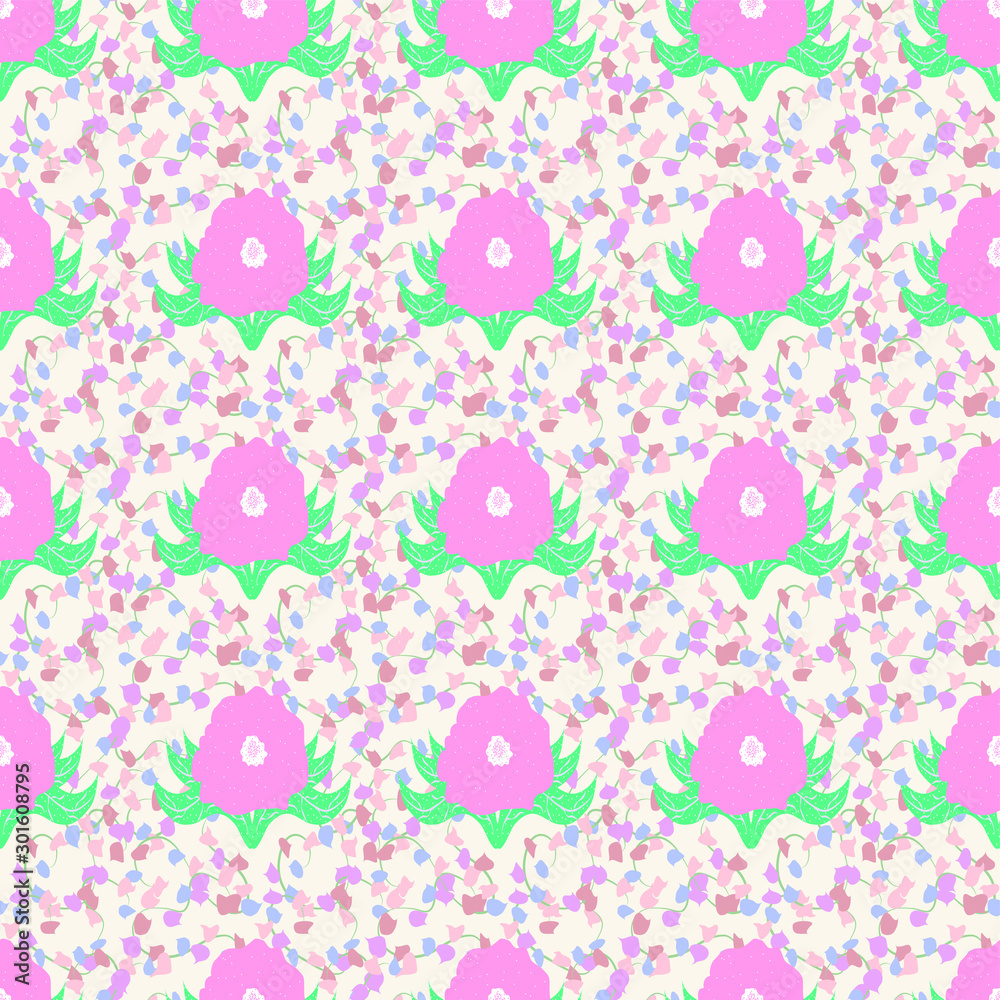 EPS 10 vector. Bright seamless pattern with flowers in modern style.