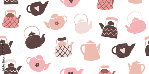 Cute tea pots seamless pattern scandinavian