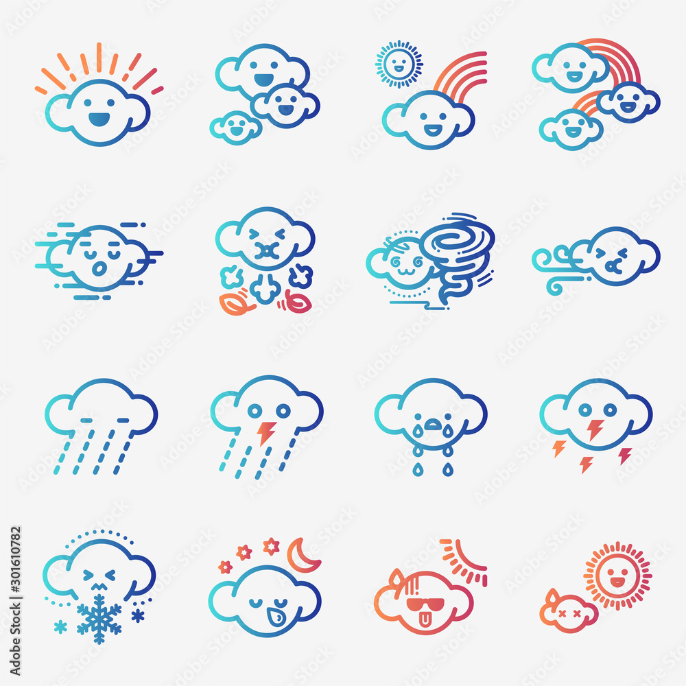 Weather icon set. Line art. Cartoon doodle design.Elements and seasonal clip art. Weather icon set. Line art. Cartoon doodle design.Elements and seasonal clip art.