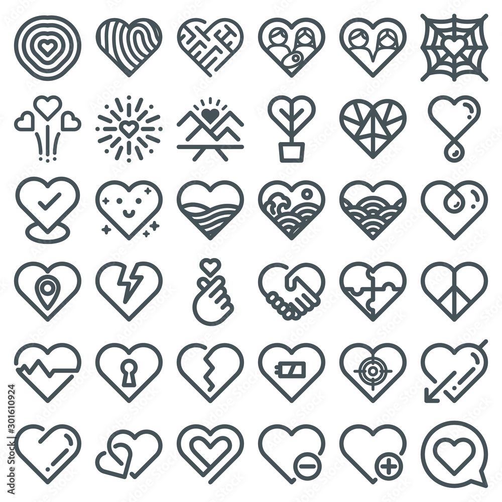 Love icons vector. Heart shape flat line art. 48 pixel. 