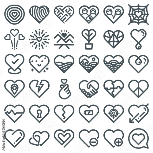Love icons vector. Heart shape flat line art. 48 pixel. 