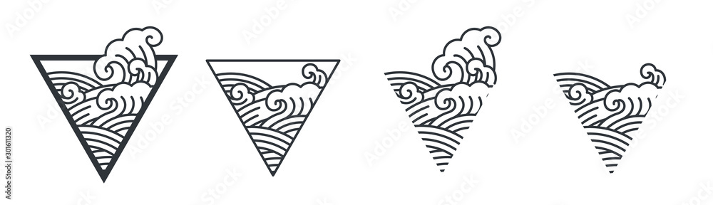 Fototapeta Oriental ocean wave line art illustration in triangle shape.Abstract.