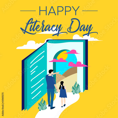International Literacy Day poster. Education concept vector illustration.