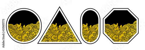Oriental asian water wave illustration vector set. Crop by shapes/triangle/circle/rectangle/octagon. Golden ocean symbol for decoration.Japan.China. 