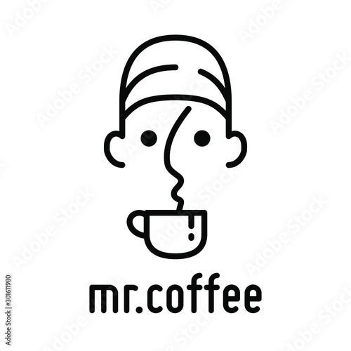 A barista man with a cap coffee logo design template. Creatvity idea.Coffee logo. - Vector.