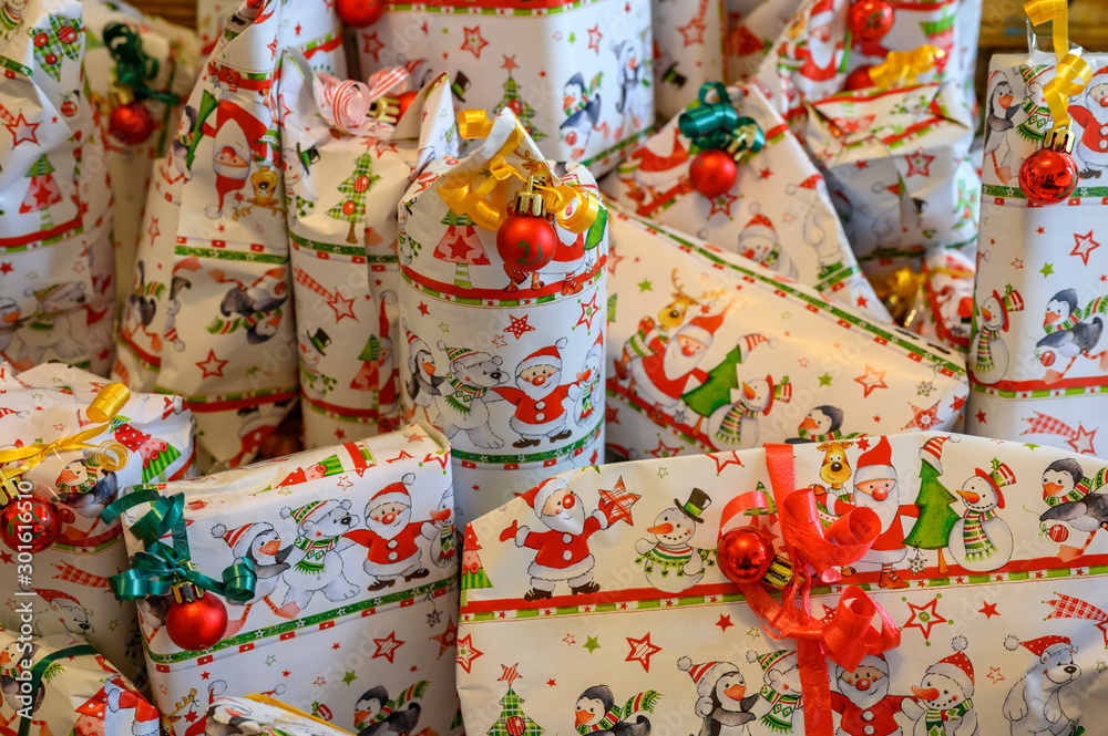 Wrapped gifts that are part of an advent calendar.