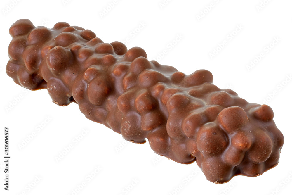 Chocolate bar with peanut and puffed rice isolated Chocolate bar with peanut and puffed rice isolated