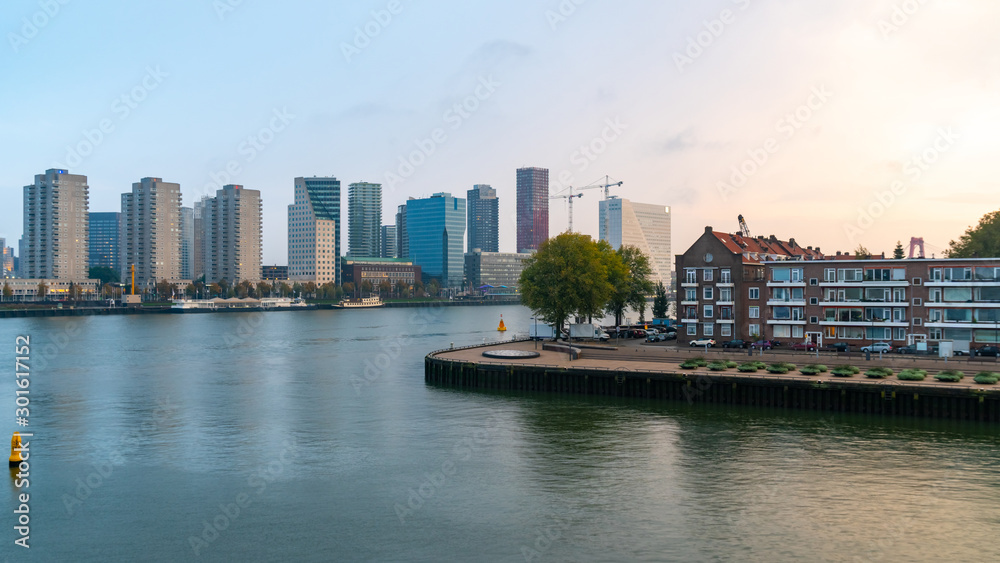 Fototapeta premium Rotterdam city in the river Maas in South Holland.